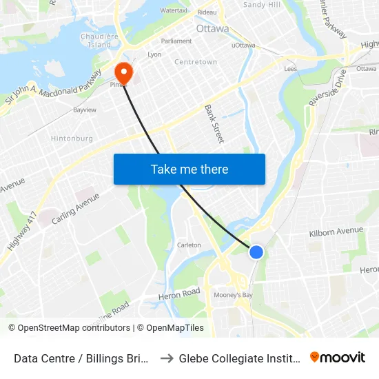 Data Centre / Billings Bridge to Glebe Collegiate Institute map