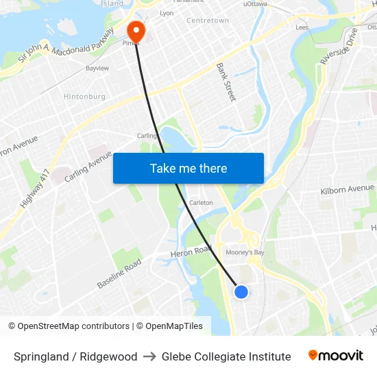 Springland / Ridgewood to Glebe Collegiate Institute map