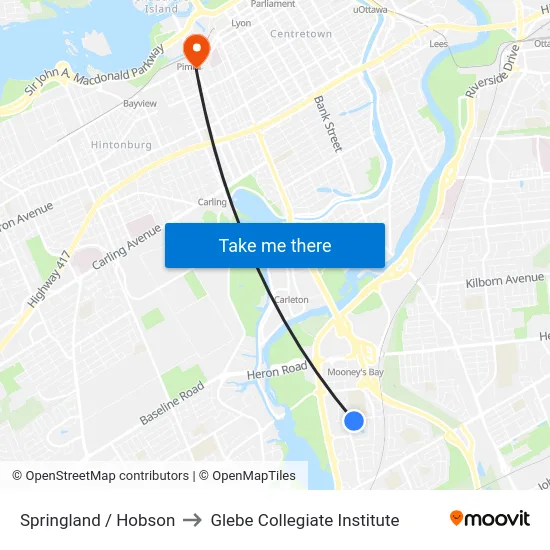Springland / Hobson to Glebe Collegiate Institute map