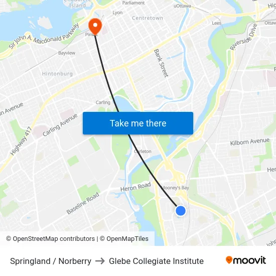 Springland / Norberry to Glebe Collegiate Institute map