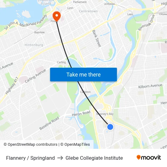 Flannery / Springland to Glebe Collegiate Institute map