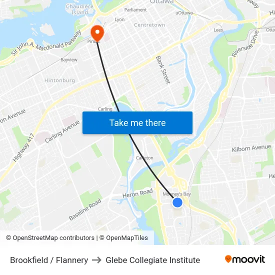 Brookfield / Flannery to Glebe Collegiate Institute map