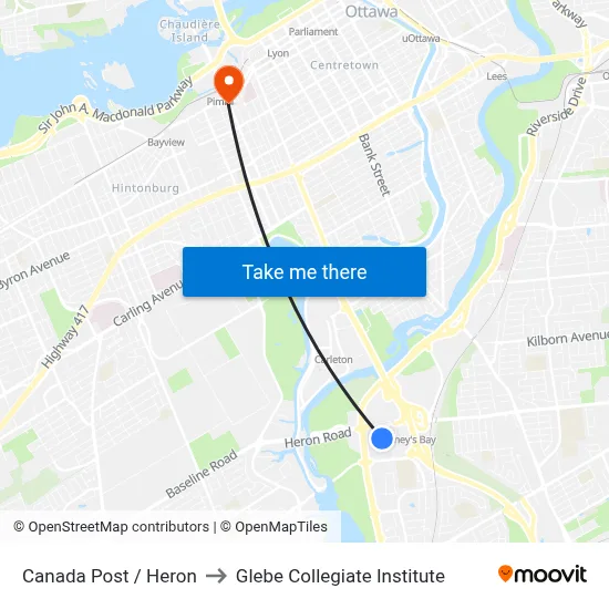 Canada Post / Heron to Glebe Collegiate Institute map