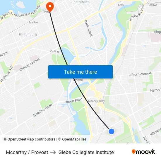 Mccarthy / Provost to Glebe Collegiate Institute map