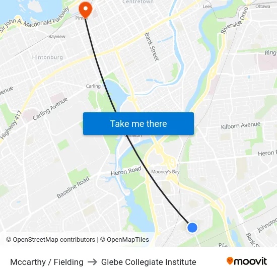Mccarthy / Fielding to Glebe Collegiate Institute map