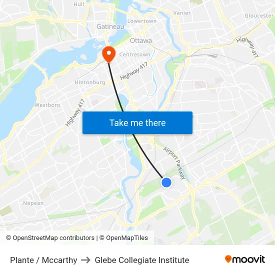 Plante / Mccarthy to Glebe Collegiate Institute map