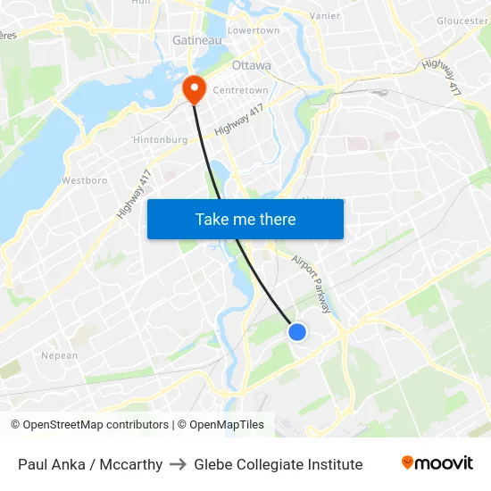 Paul Anka / Mccarthy to Glebe Collegiate Institute map