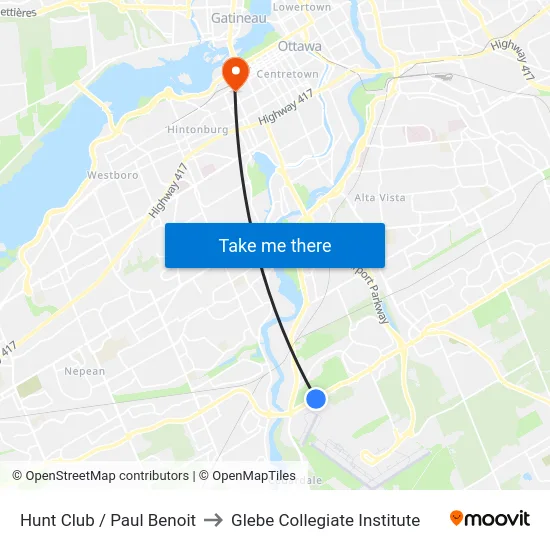 Hunt Club / Paul Benoit to Glebe Collegiate Institute map