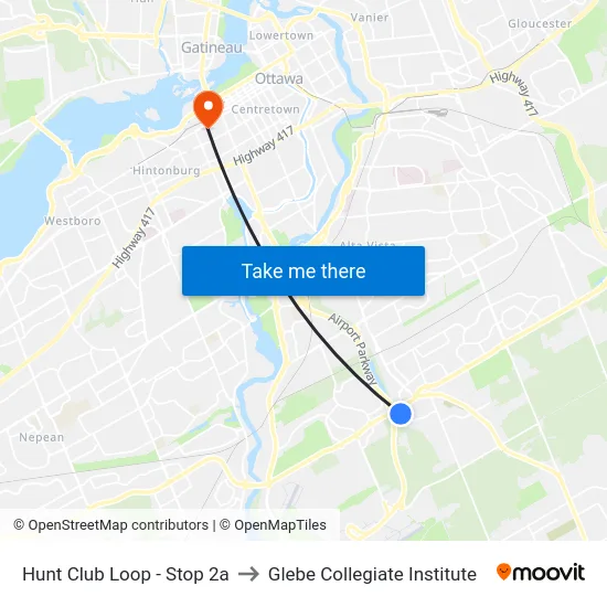 Hunt Club Loop - Stop 2a to Glebe Collegiate Institute map