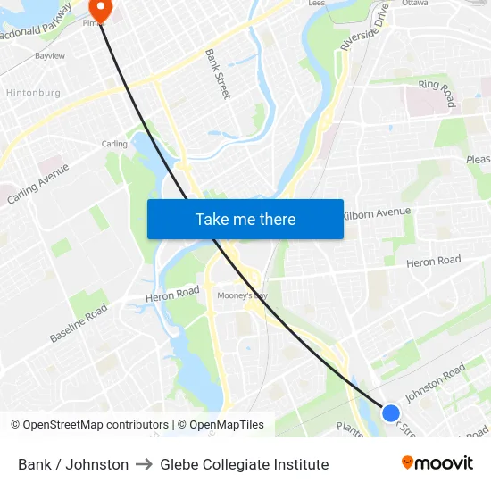 Bank / Johnston to Glebe Collegiate Institute map