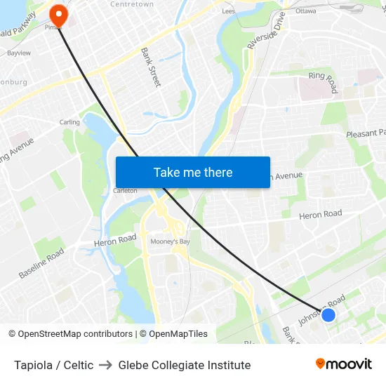 Tapiola / Celtic to Glebe Collegiate Institute map