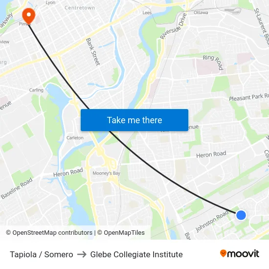Tapiola / Somero to Glebe Collegiate Institute map