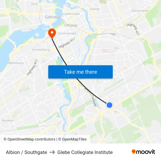 Albion / Southgate to Glebe Collegiate Institute map