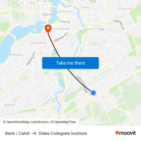 Bank / Cahill to Glebe Collegiate Institute map