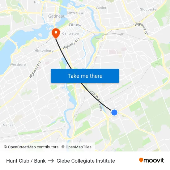 Hunt Club / Bank to Glebe Collegiate Institute map