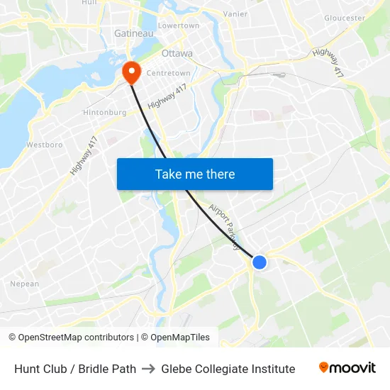 Hunt Club / Bridle Path to Glebe Collegiate Institute map