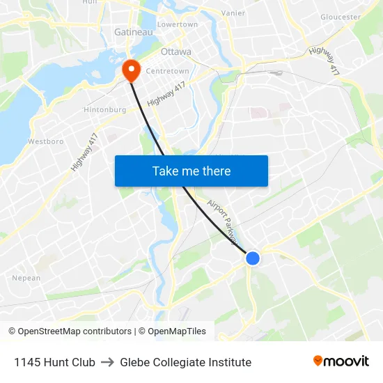 1145 Hunt Club to Glebe Collegiate Institute map