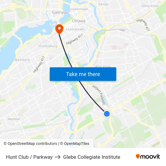 Hunt Club / Parkway to Glebe Collegiate Institute map