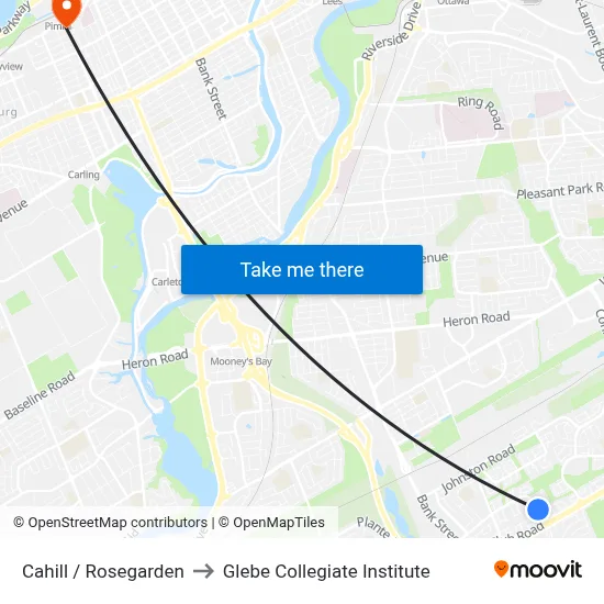 Cahill / Rosegarden to Glebe Collegiate Institute map