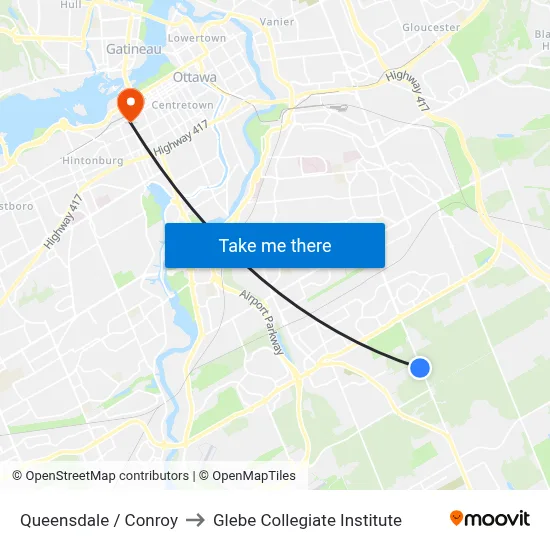 Queensdale / Conroy to Glebe Collegiate Institute map