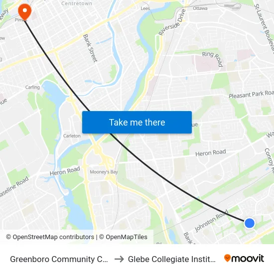 Greenboro Community Ctre to Glebe Collegiate Institute map