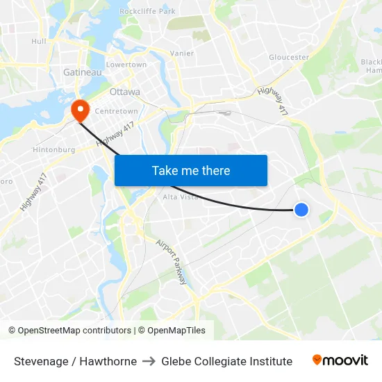 Stevenage / Hawthorne to Glebe Collegiate Institute map