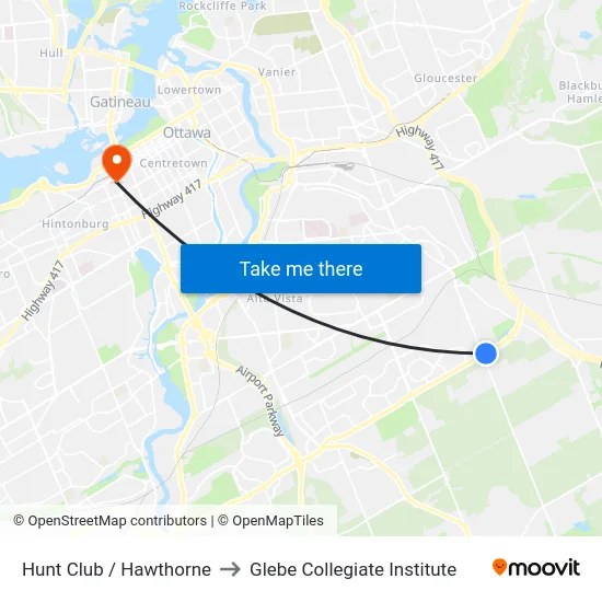 Hunt Club / Hawthorne to Glebe Collegiate Institute map