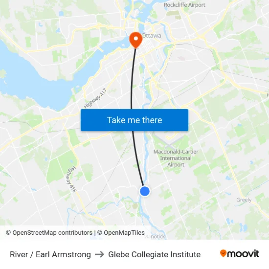 River / Earl Armstrong to Glebe Collegiate Institute map
