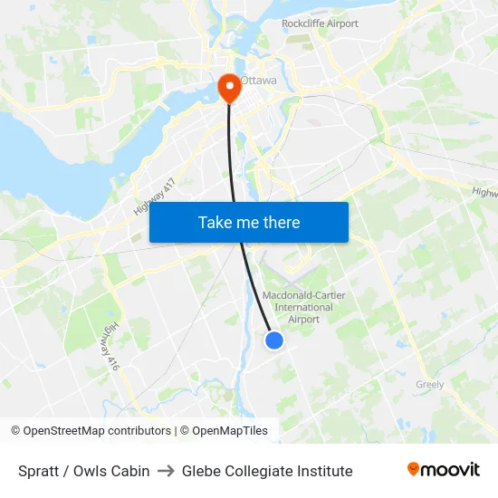 Spratt / Owls Cabin to Glebe Collegiate Institute map