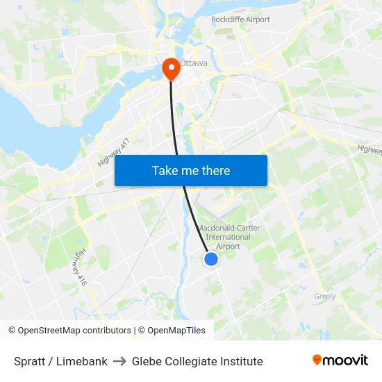 Spratt / Limebank to Glebe Collegiate Institute map