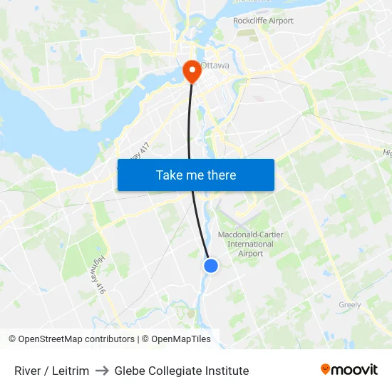 River / Leitrim to Glebe Collegiate Institute map