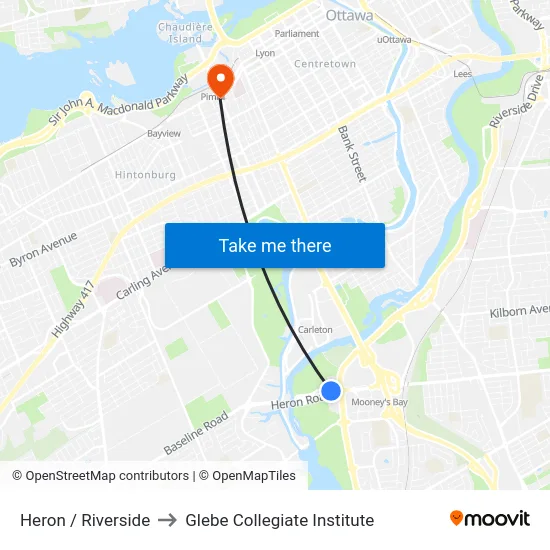 Heron / Riverside to Glebe Collegiate Institute map