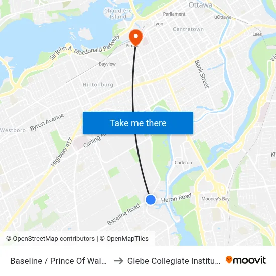 Baseline / Prince Of Wales to Glebe Collegiate Institute map
