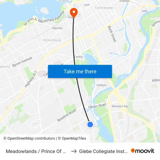 Meadowlands / Prince Of Wales to Glebe Collegiate Institute map