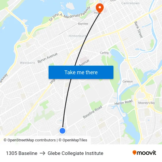 1305 Baseline to Glebe Collegiate Institute map