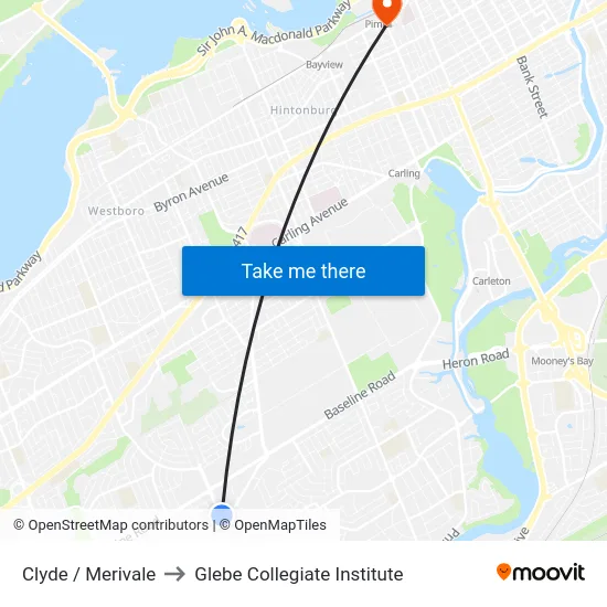 Clyde / Merivale to Glebe Collegiate Institute map
