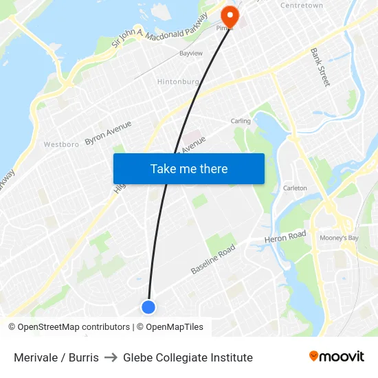 Merivale / Burris to Glebe Collegiate Institute map