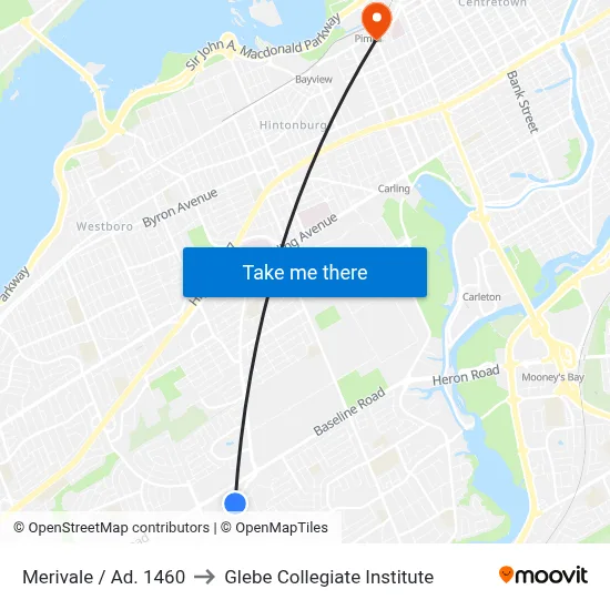 Merivale / Ad. 1460 to Glebe Collegiate Institute map