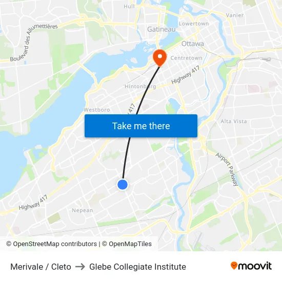 Merivale / Cleto to Glebe Collegiate Institute map