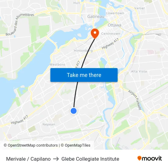 Merivale / Capilano to Glebe Collegiate Institute map