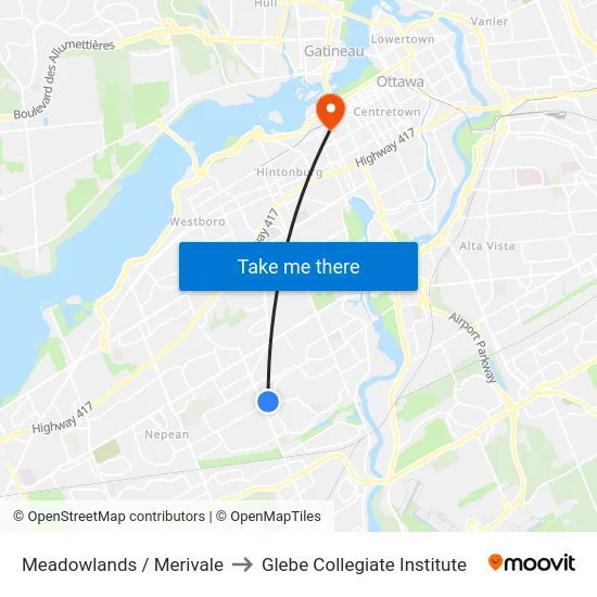 Meadowlands / Merivale to Glebe Collegiate Institute map