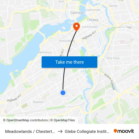 Meadowlands / Chesterton to Glebe Collegiate Institute map
