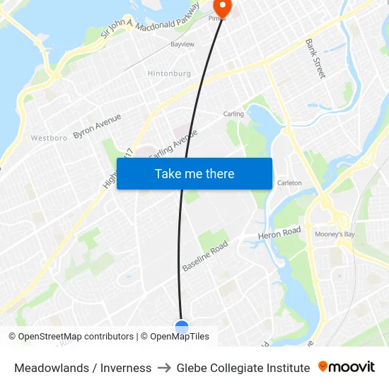 Meadowlands / Inverness to Glebe Collegiate Institute map