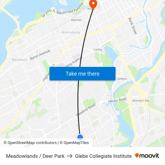Meadowlands / Deer Park to Glebe Collegiate Institute map