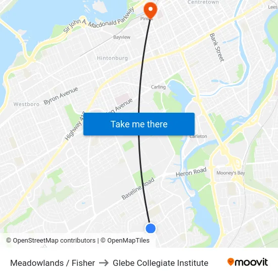 Meadowlands / Fisher to Glebe Collegiate Institute map