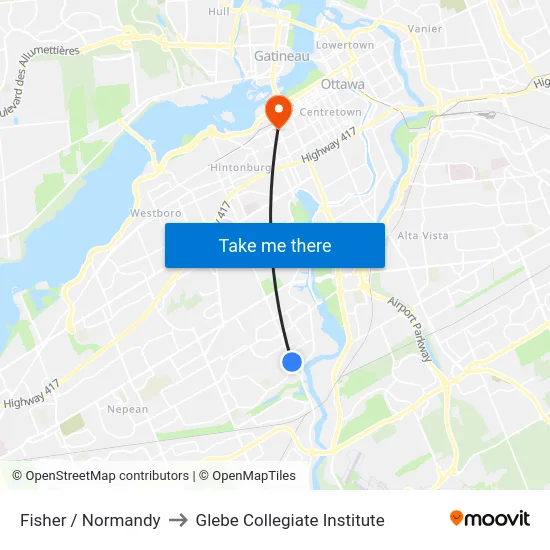 Fisher / Normandy to Glebe Collegiate Institute map