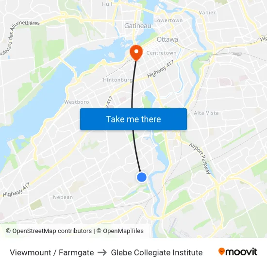 Viewmount / Farmgate to Glebe Collegiate Institute map
