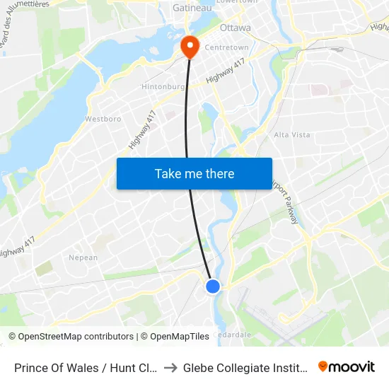 Prince Of Wales / Hunt Club to Glebe Collegiate Institute map