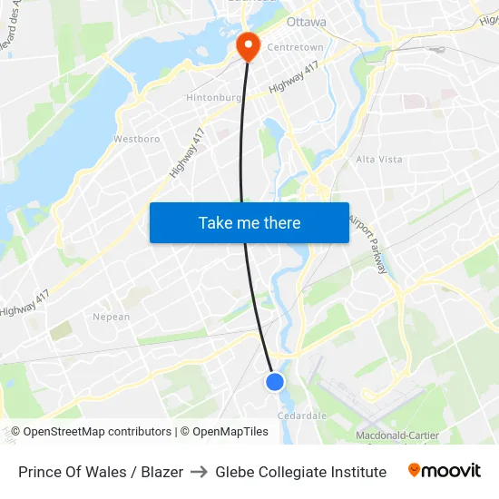 Prince Of Wales / Blazer to Glebe Collegiate Institute map