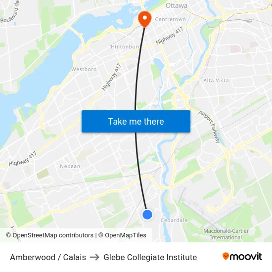 Amberwood / Calais to Glebe Collegiate Institute map